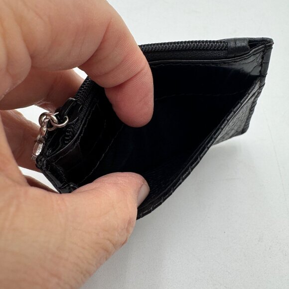 BRIGHTON Small ID Wallet Black Heart woman’s pebble leather floral basket zipper - Picture 5 of 9